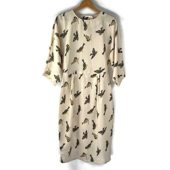 ASOS Dresses & Skirts - ASOS Womens Cream Sheath Dress Bird Print Round Neck Button Back 3/4 Sleeve 8